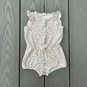 Colored Organics pink and white floral flutter sleeve romper
